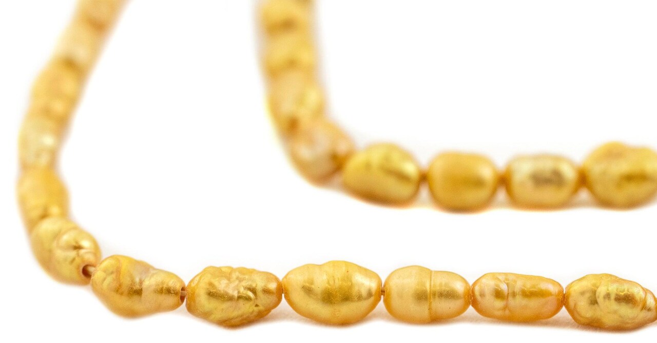 The Bead Chest Japanese Rice Pearl Beads: Vintage Bright Gold 4mm Elegance | Full Strand